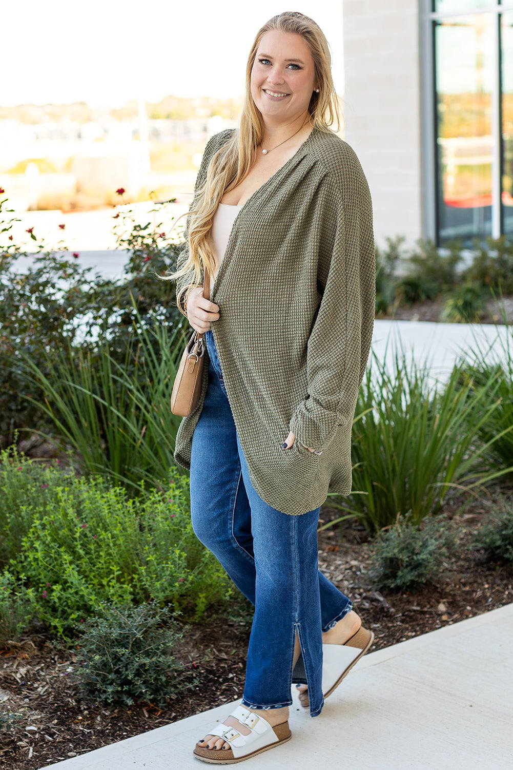Seagrass Waffle Knit Drop Shoulder Cardigan Plus Size Dear-Lover Dropshipping